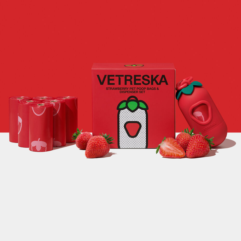 Vetreska - Distributeur ramasse-crottes Strawberry, 7 rouleaux