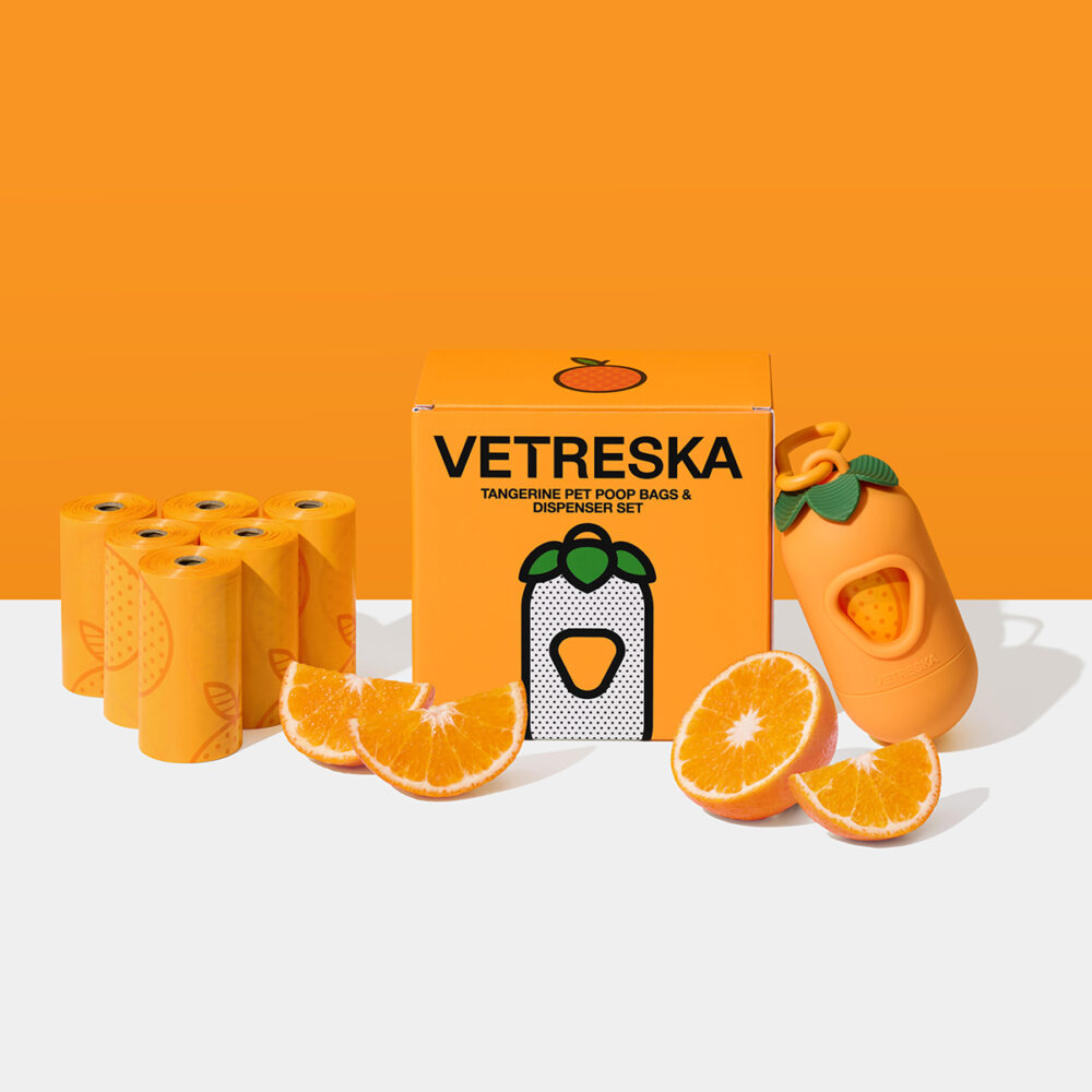 Vetreska - Distributeur ramasse-crottes Tangerine, 7 rouleaux